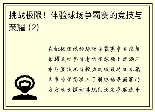 挑战极限！体验球场争霸赛的竞技与荣耀 (2)